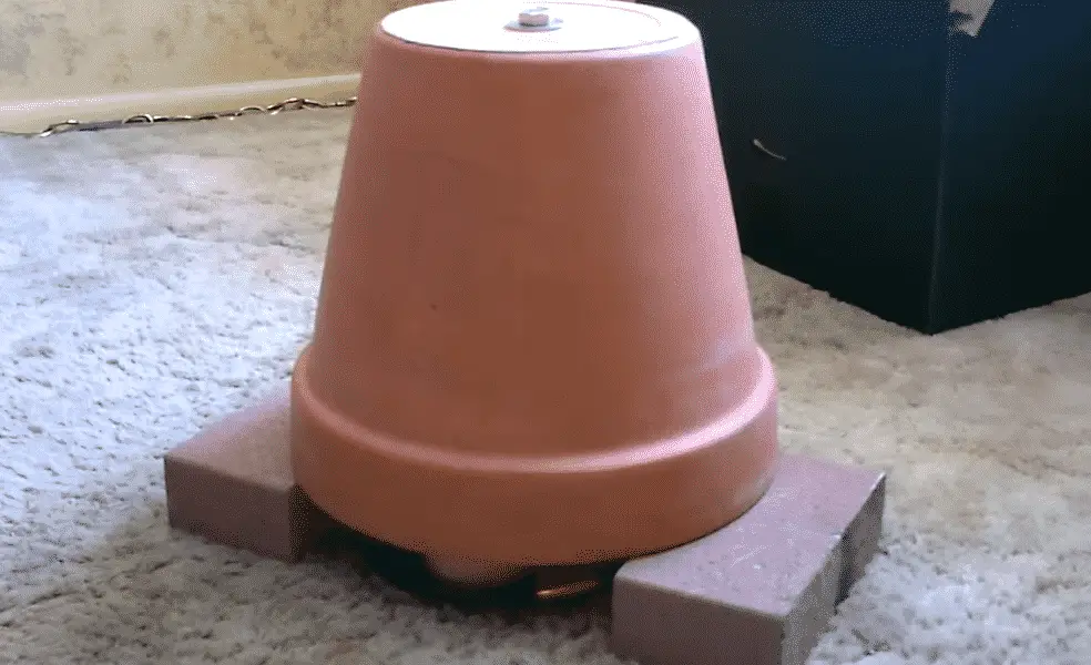 diy tent heater clay pot over the base